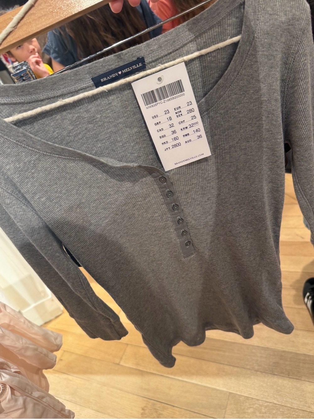 Brandy Melville Heather Gray Ribbed Button-Up Long Sleeve Top